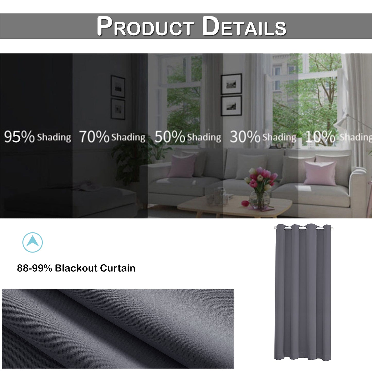 Blackout Door Curtains, 1 Panel, Gray, 132x203cm/132x244cm