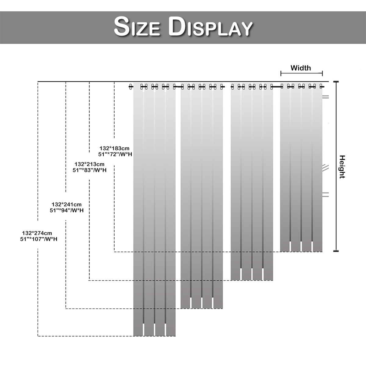 Waterproof Outdoor Porch Yard Curtain, 1 Panel, Black, 132*183cm/132*213cm/132*241cm/132*274cm
