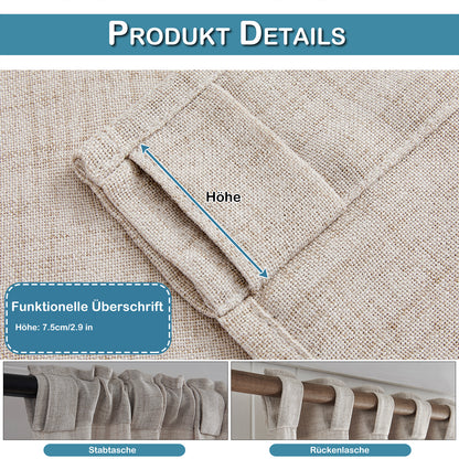 Set of 2 linen-look curtains with rod pocket and back tab in natural