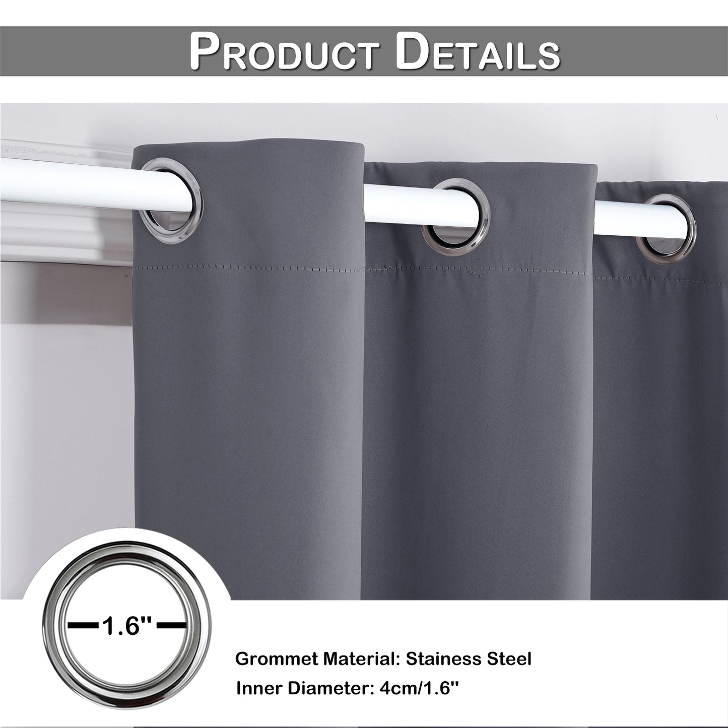 Blackout Door Curtains, 1 Panel, Gray, 132x203cm/132x244cm