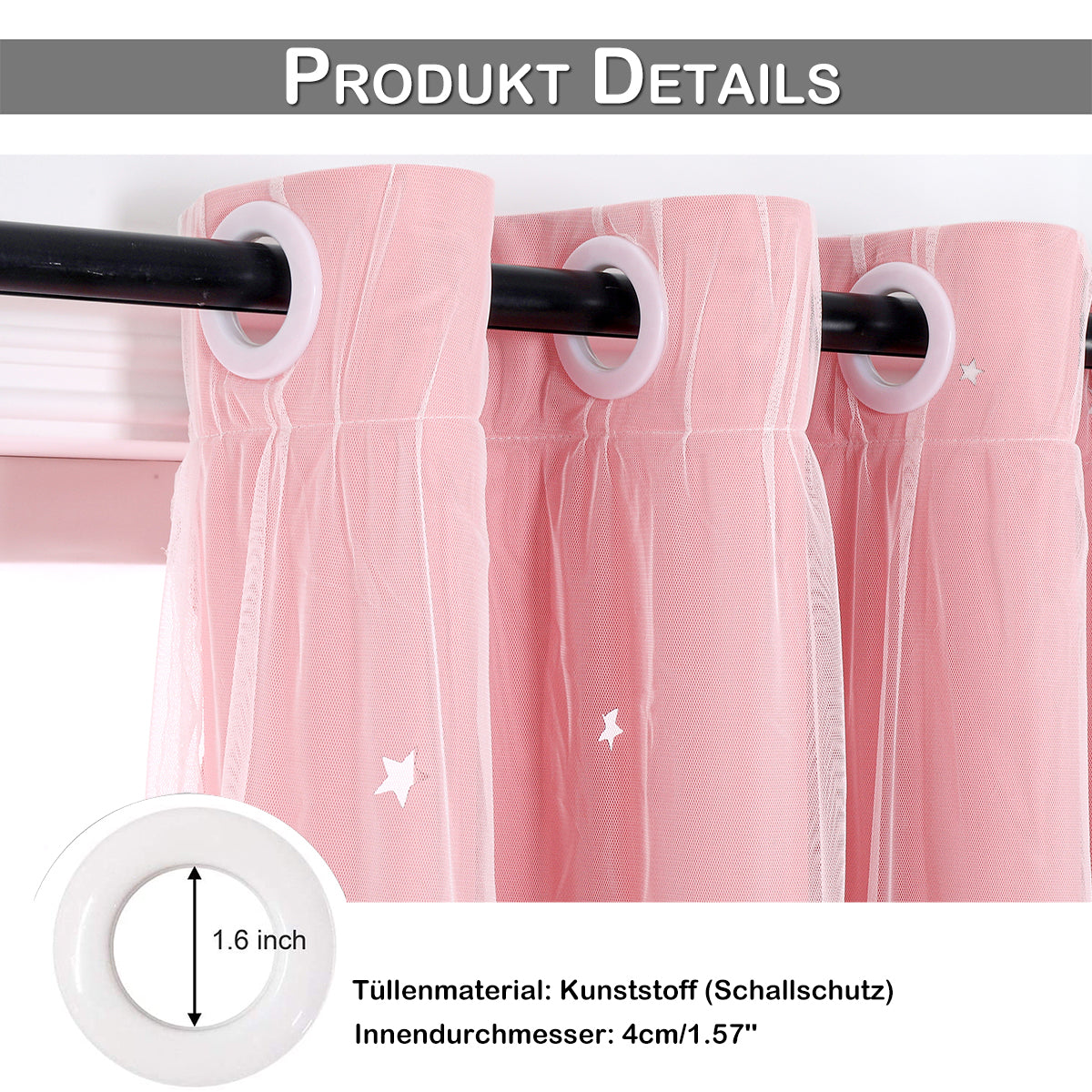 Verdunkelungsvorhang mit Tüll Overlay und Ausgestanzten Sternen – Einzelne Gardinenbahn