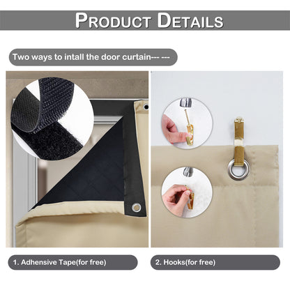 Waterproof Quilted Door Curtains, 1 Panel, Beige, 82x204cm/100x210cm