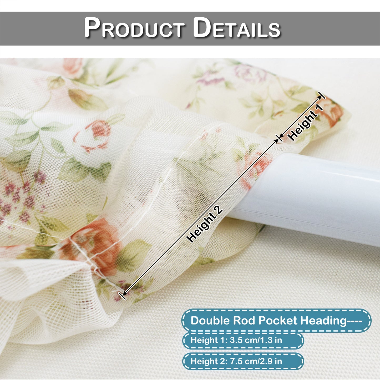 Rose Sheer Curtains, 1 Panel, Beige, 132x160cm/132x213cm/132x244cm