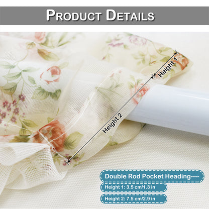 Rose Sheer Curtains, 1 Panel, Beige, 132x160cm/132x213cm/132x244cm