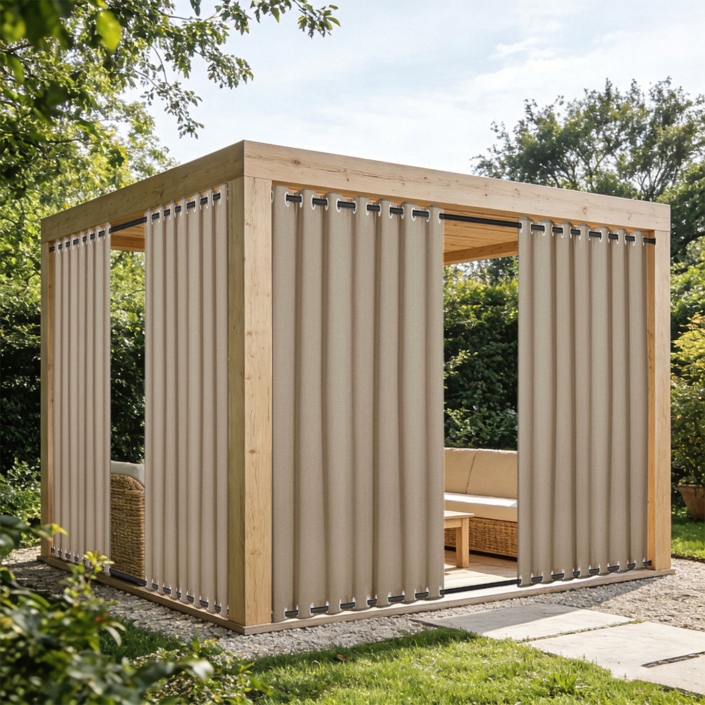 100 Prozent Verdunkelung Outdoor Vorhang wasserfest windstabil in Leinenoptik extra breit