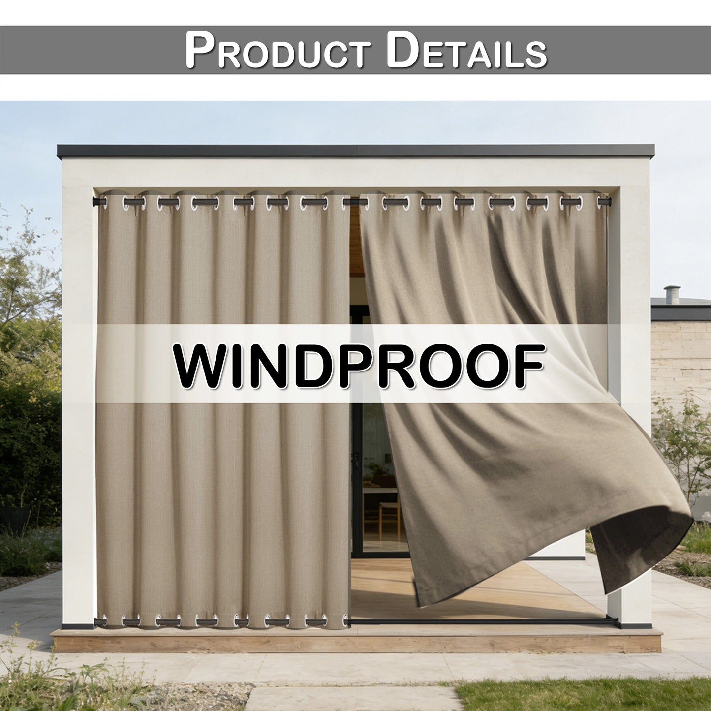 100 Prozent Verdunkelung Outdoor Vorhang wasserfest windstabil in Leinenoptik extra breit