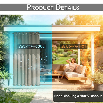 100 Prozent Verdunkelung Outdoor Vorhang wasserfest windstabil in Leinenoptik extra breit