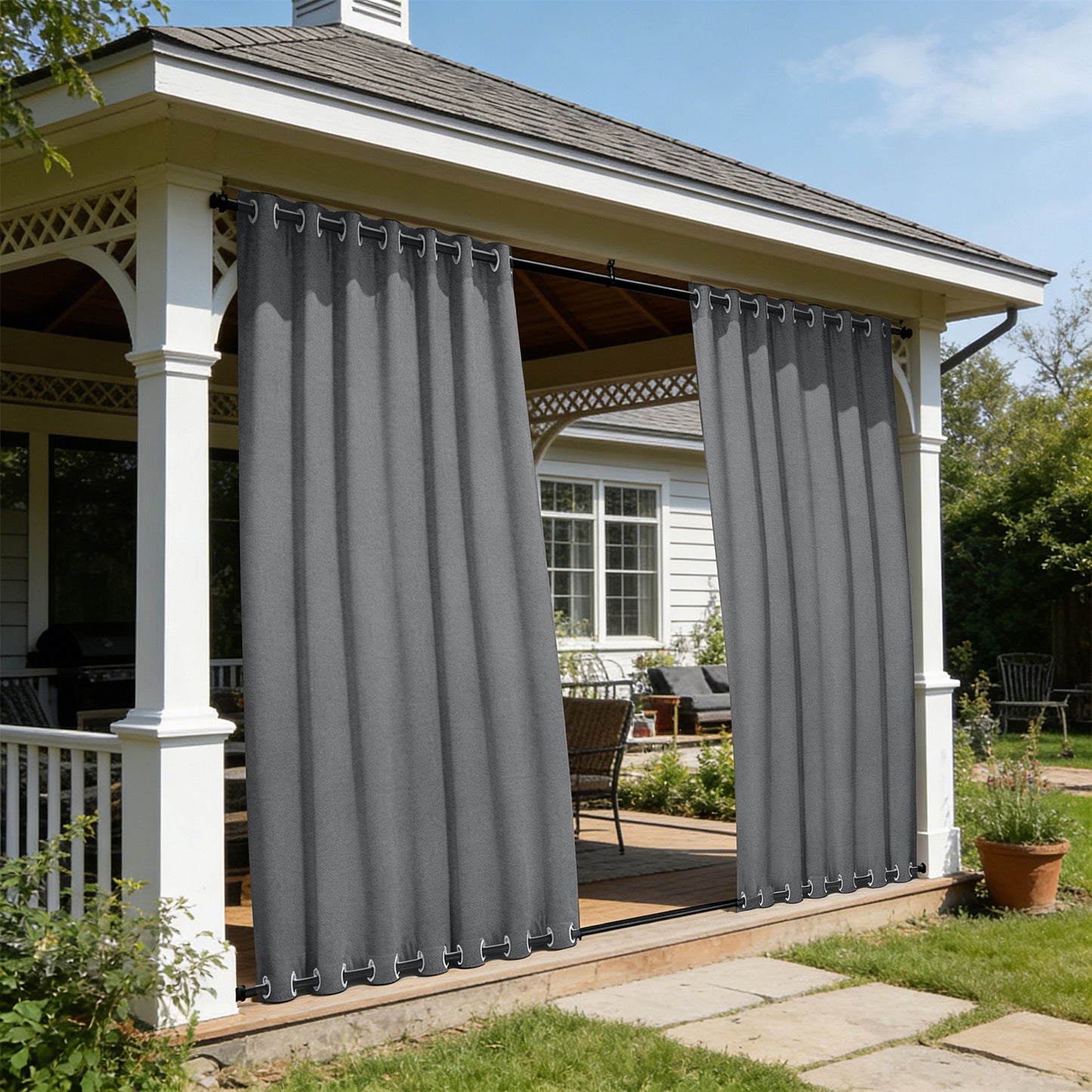 100 Prozent Verdunkelung Outdoor Vorhang wasserfest windstabil in Leinenoptik extra breit