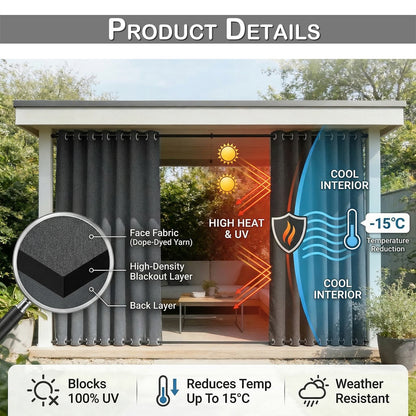 100 Prozent Verdunkelung Outdoor Vorhang wasserfest windstabil in Leinenoptik extra breit
