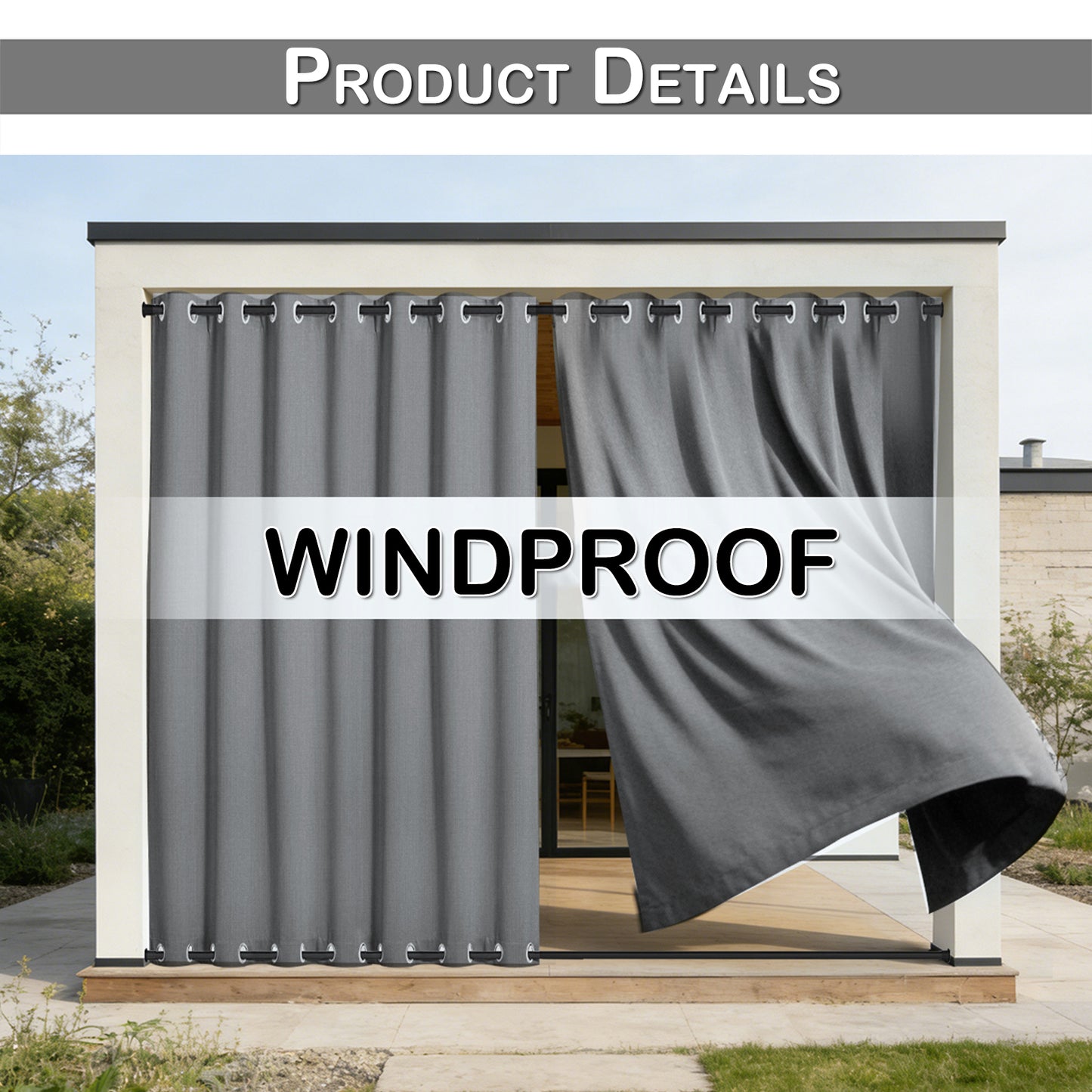 100 Prozent Verdunkelung Outdoor Vorhang wasserfest windstabil in Leinenoptik extra breit
