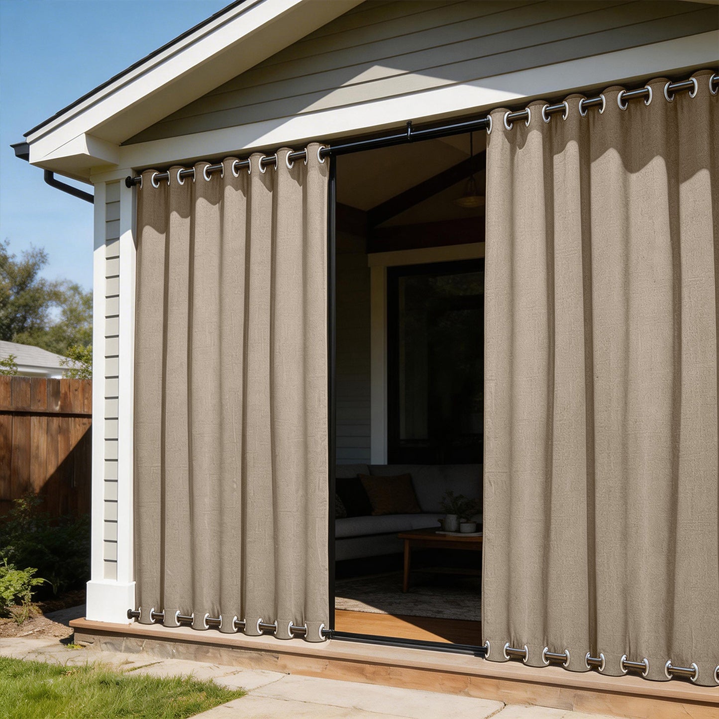 100 Prozent Verdunkelung Outdoor Vorhang wasserfest windstabil in Leinenoptik extra breit