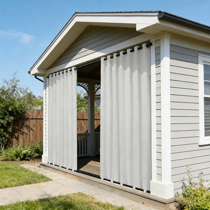 100 Prozent Verdunkelung Outdoor Vorhang wasserfest windstabil in Leinenoptik mit Ösen