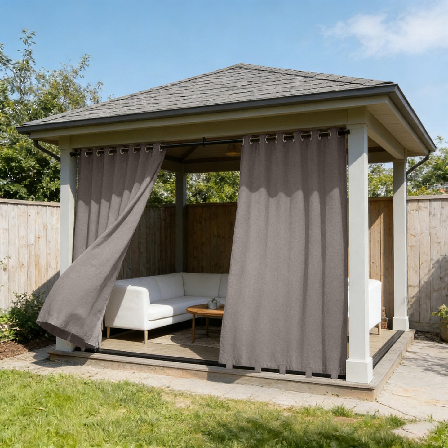 100 Prozent Verdunkelung Outdoor Vorhang wasserfest windstabil in Leinenoptik mit Ösen