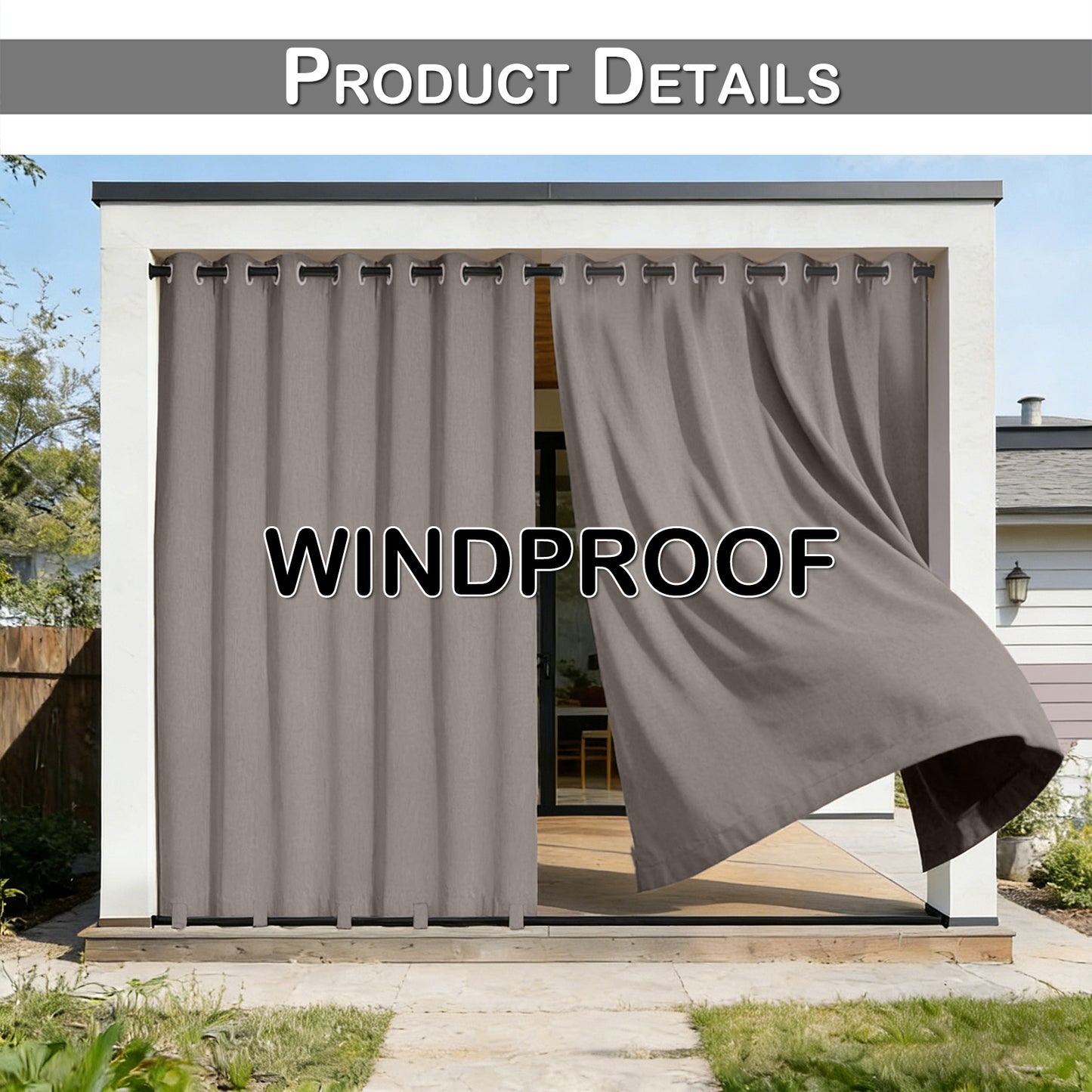 100 Prozent Verdunkelung Outdoor Vorhang wasserfest windstabil in Leinenoptik mit Ösen