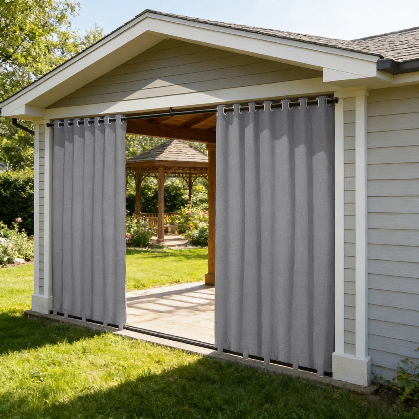 100 Prozent Verdunkelung Outdoor Vorhang wasserfest windstabil in Leinenoptik mit Ösen