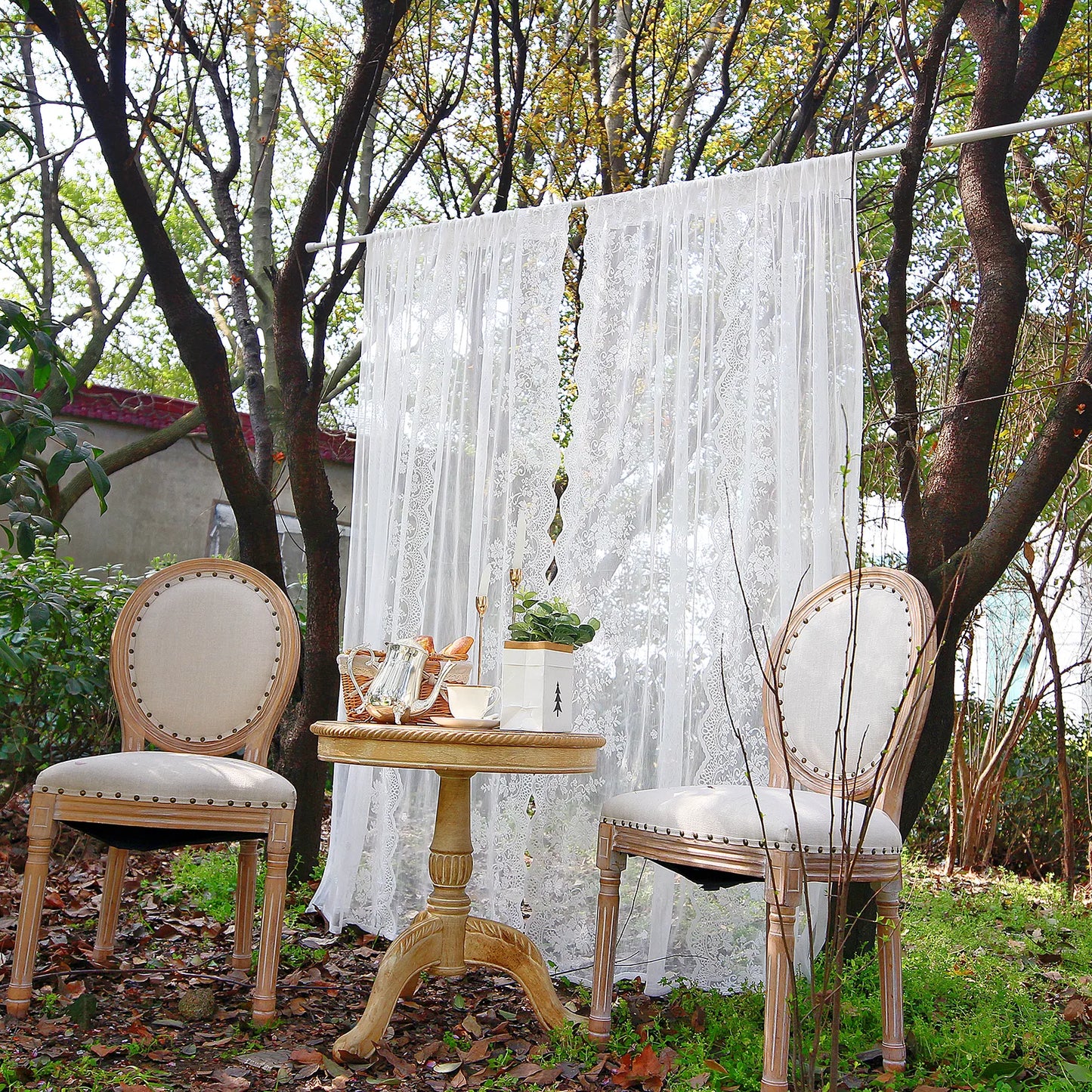 2 Panel Floral Patio Lace Sheer Curtains Decor