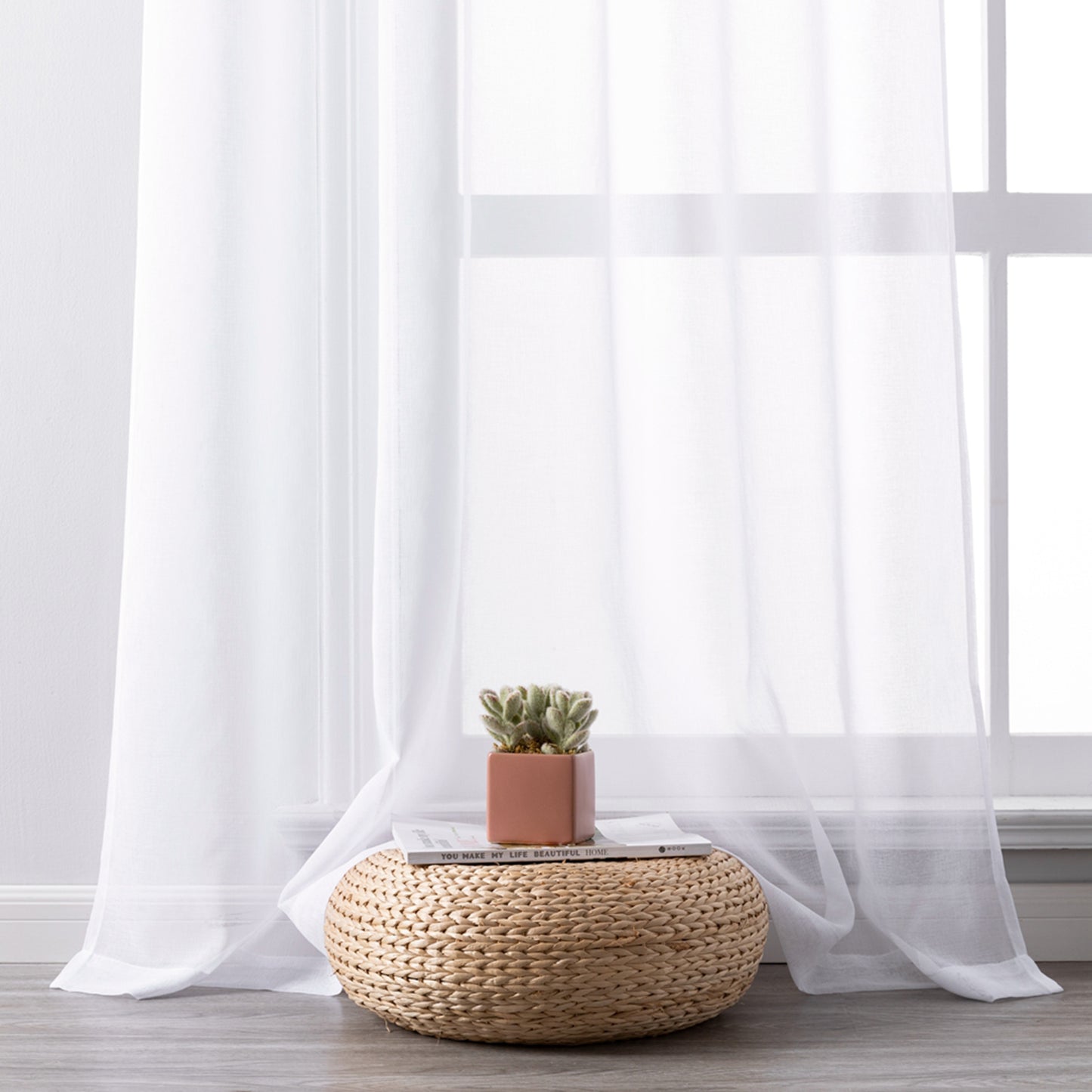 Transparent curtain in a set of 2 – white, light voile look