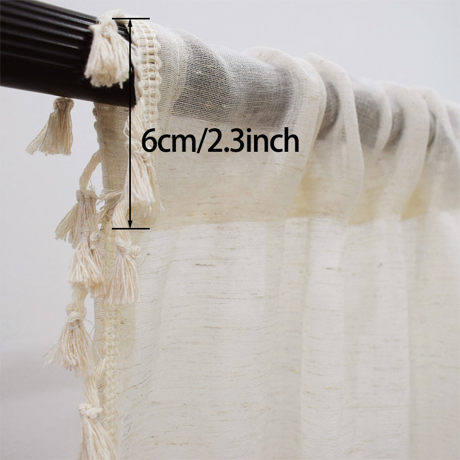 1 Panel Cream Tassels Window Tier Short Curtains