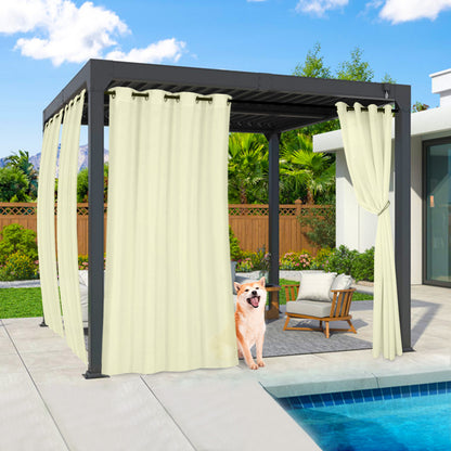Semi-transparent, water-repellent outdoor curtain with eyelets for patio and balcony