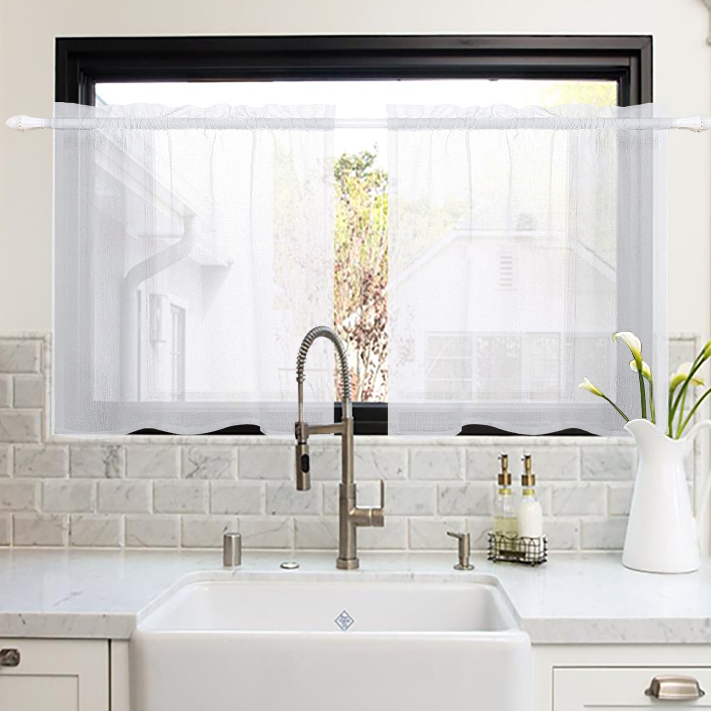 1 Panel Waterproof Short Sheer Tier Curtain