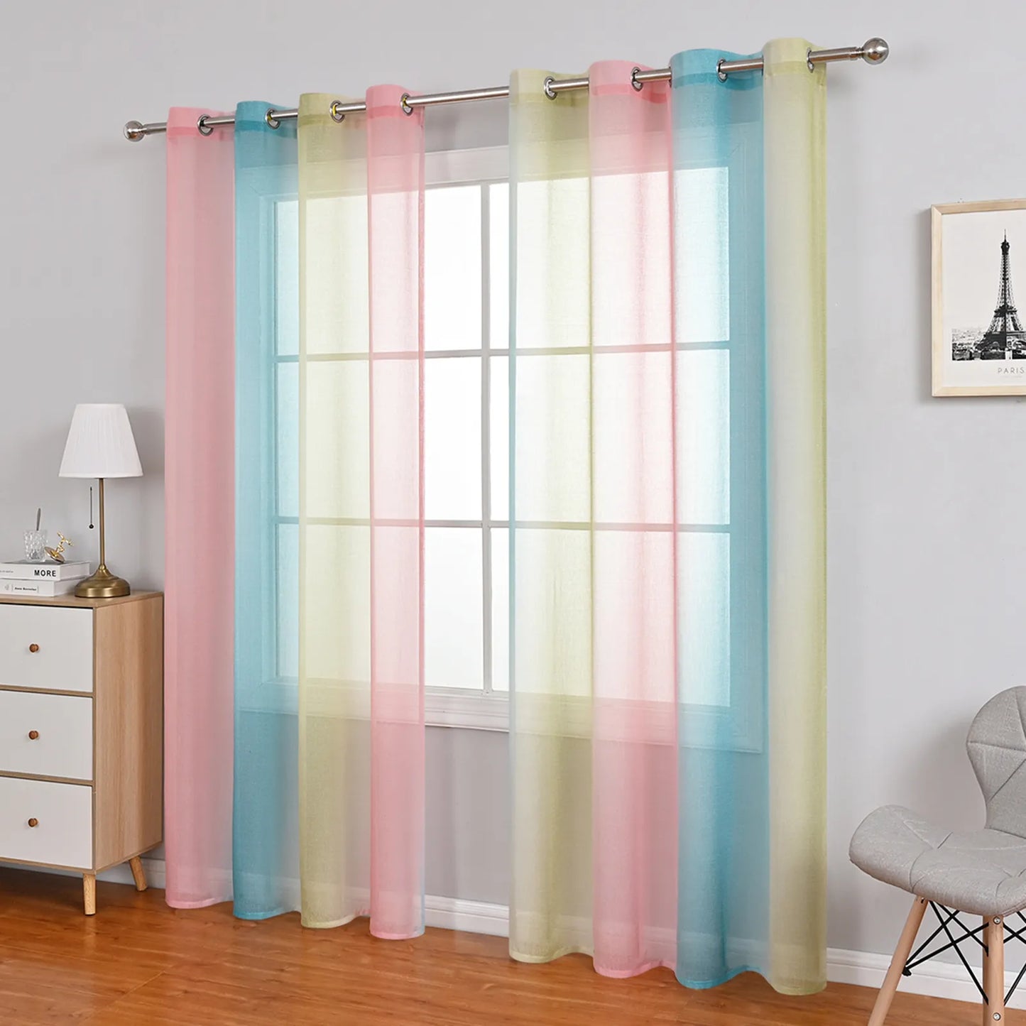 1 Panel Ombre Fenster Sheer Transparent Wohnzimmer Schlafzimmer Vorhänge Ösen