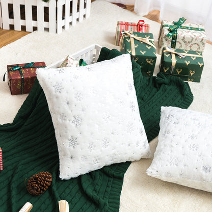 Soft plush pillowcase with snowflakes and gold embossing