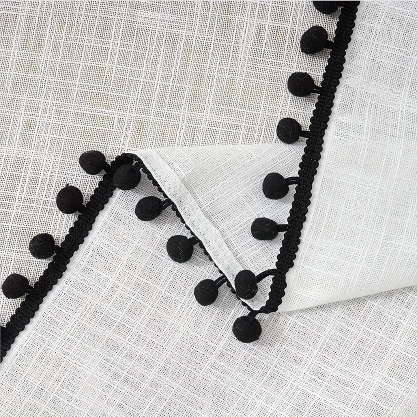 1 Panel Window Sheer Curtain Cute Ball Pompom Decor