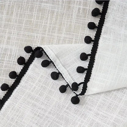 1 Panel Window Sheer Curtain Cute Ball Pompom Decor