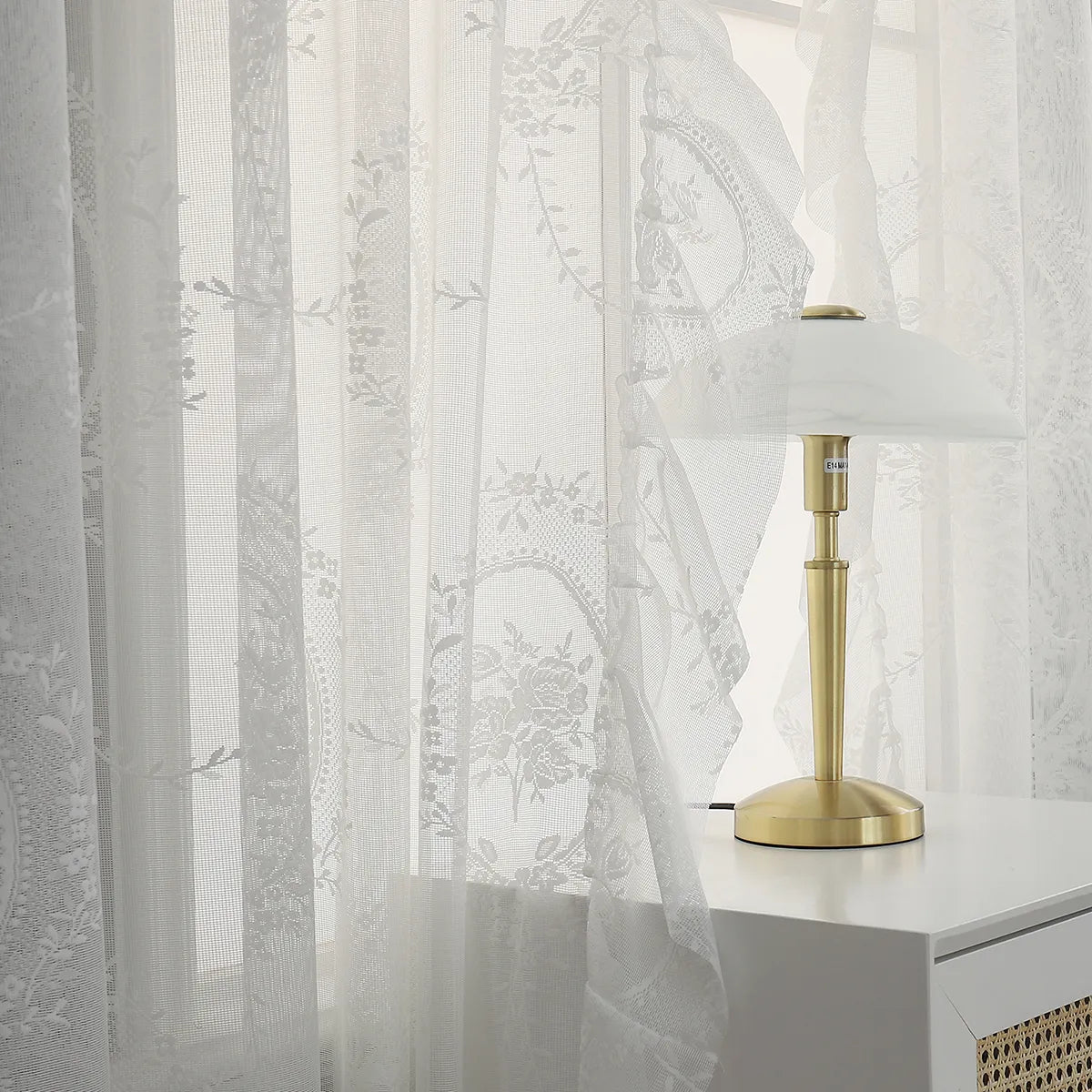 Voile Vorhänge Floral Spitze Rüschen Fenster Sheer Vorhänge Wohnzimmer Dekor 1 Panel