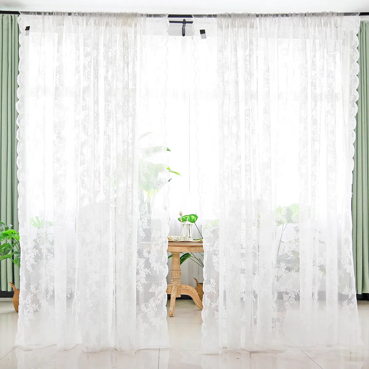 Voile Vorhänge Floral Spitze Sheer Vorhang Slot Top Tür Screening Picknick Decor