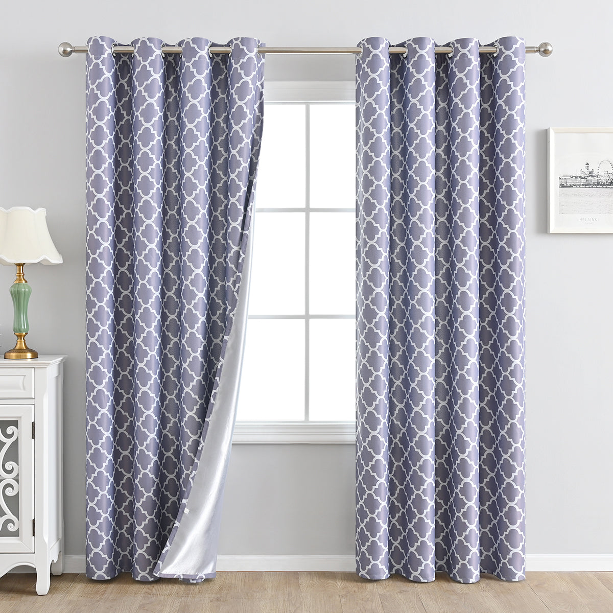 Rideaux imprimés marocains, 1 panneau, gris, 100*130cm/100*250cm/140*260cm