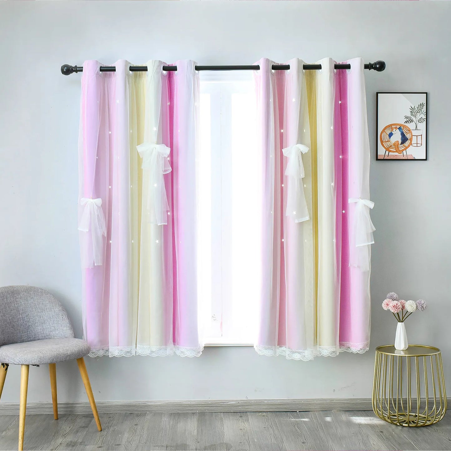 Blackout curtain with tulle and ombre stars – double layered, 1 piece