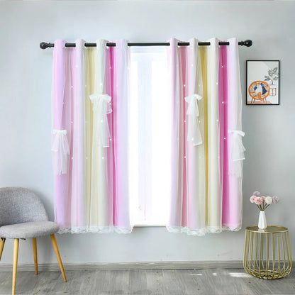 Blackout curtain with tulle and ombre stars – double layered, 1 piece