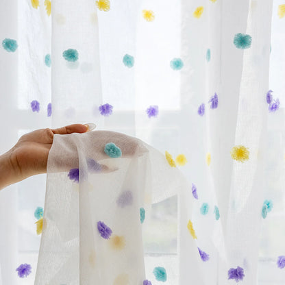1 Panel Boho Rainbow Pom Pom Sheer Curtains Decor