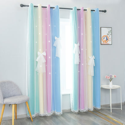 Verdunkelungsvorhang Sterne Ombre Zweilagig mit Tüllschleife 1 Panel