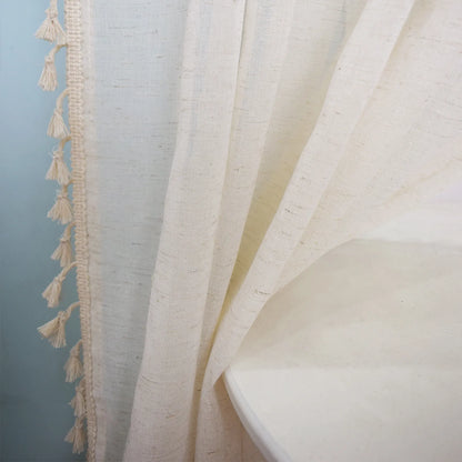 1 Panel Boho Cream Vintage Tassel Sheer Curtains