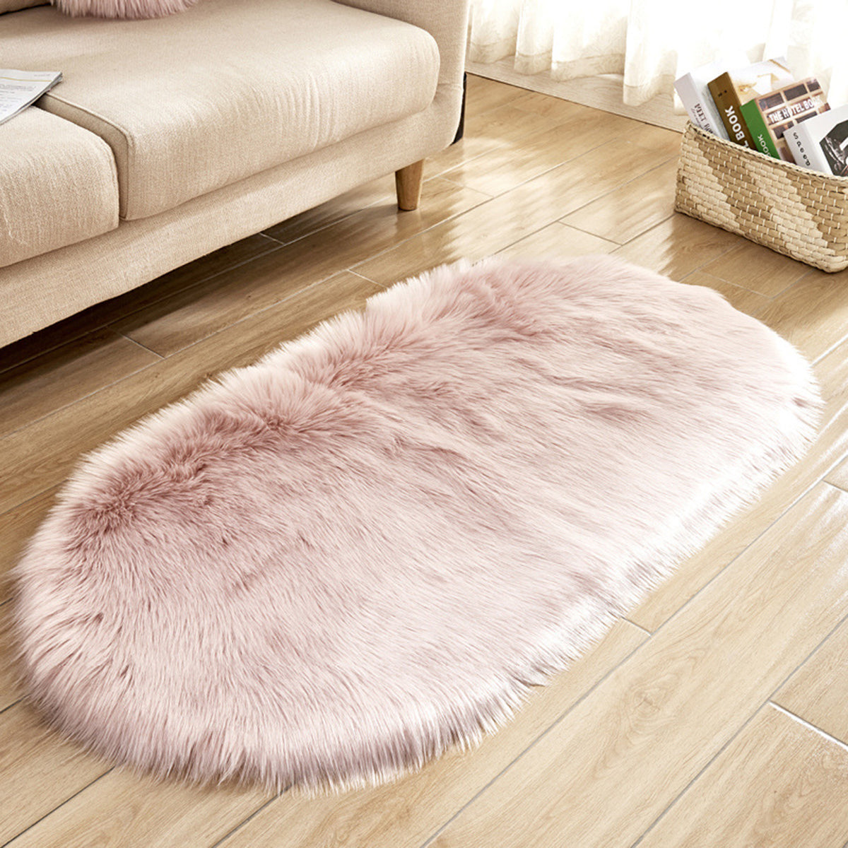 Soft shaggy rug with long pile, oval, fluffy faux fur rug