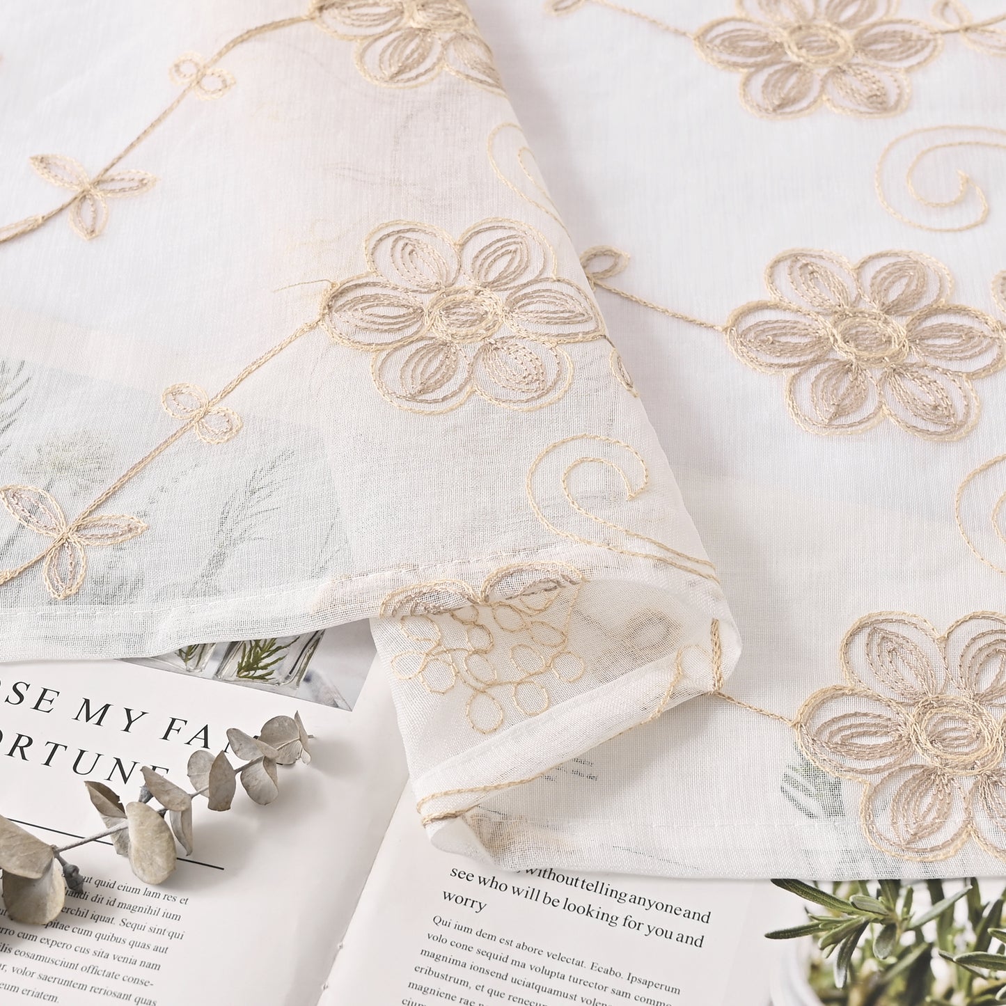 Floral Embroider Sheer Curtains, 1 Panel, White, 100*130cm/100*200cm/100*250cm/140*260cm