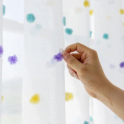 1 Panel Boho Rainbow Pom Pom Sheer Curtains Decor