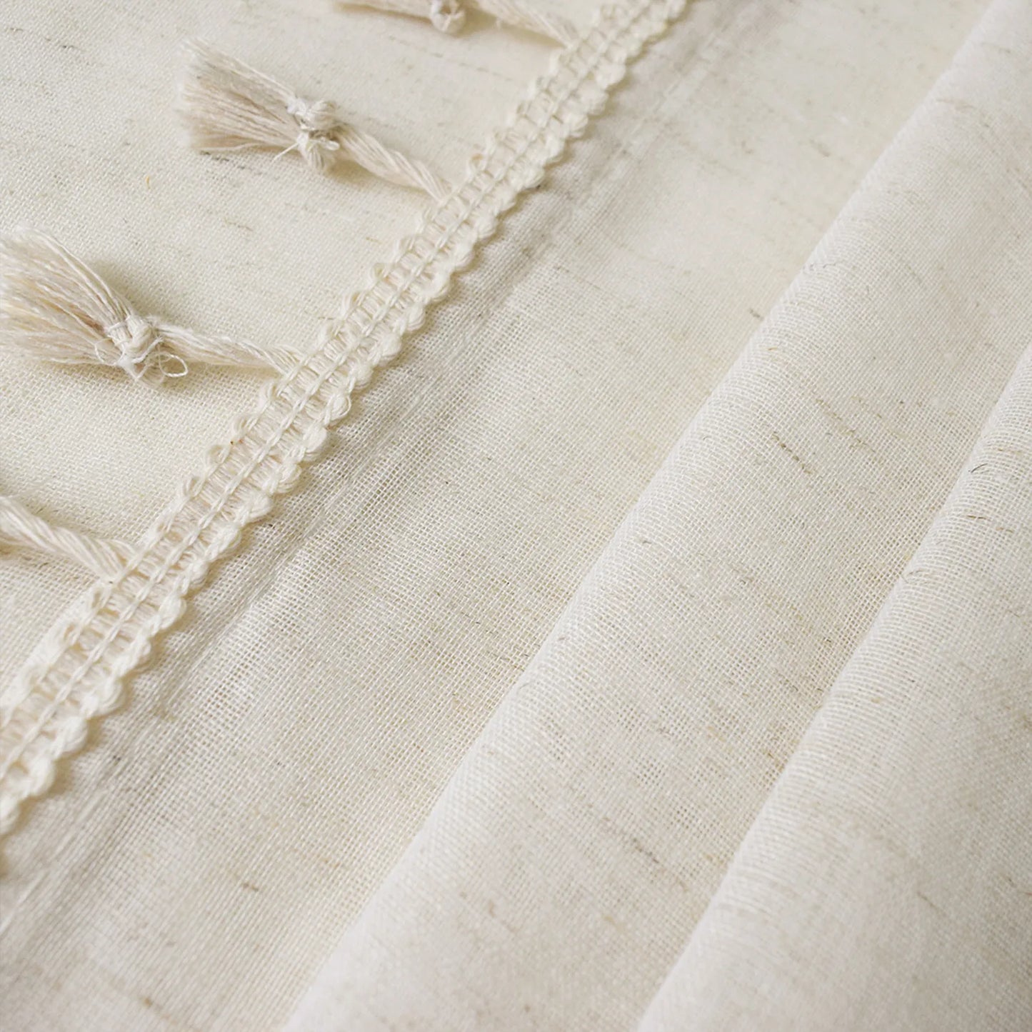 1 Panel Boho Cream Vintage Tassel Sheer Curtains