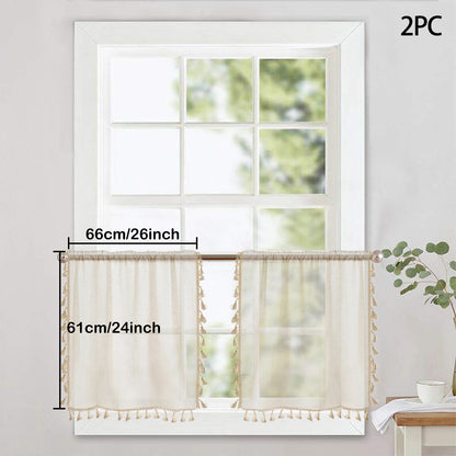 1 Panel Cream Tassels Window Tier Short Curtains
