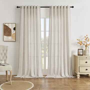 Transparente Voile Gardine mit grober Leinenstruktur nach Maß – Luvina
