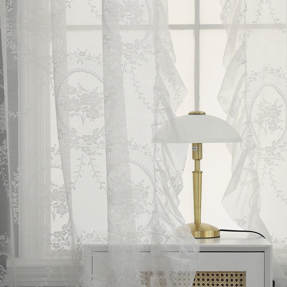 Voile Vorhänge Floral Spitze Rüschen Fenster Sheer Vorhänge Wohnzimmer Dekor 1 Panel