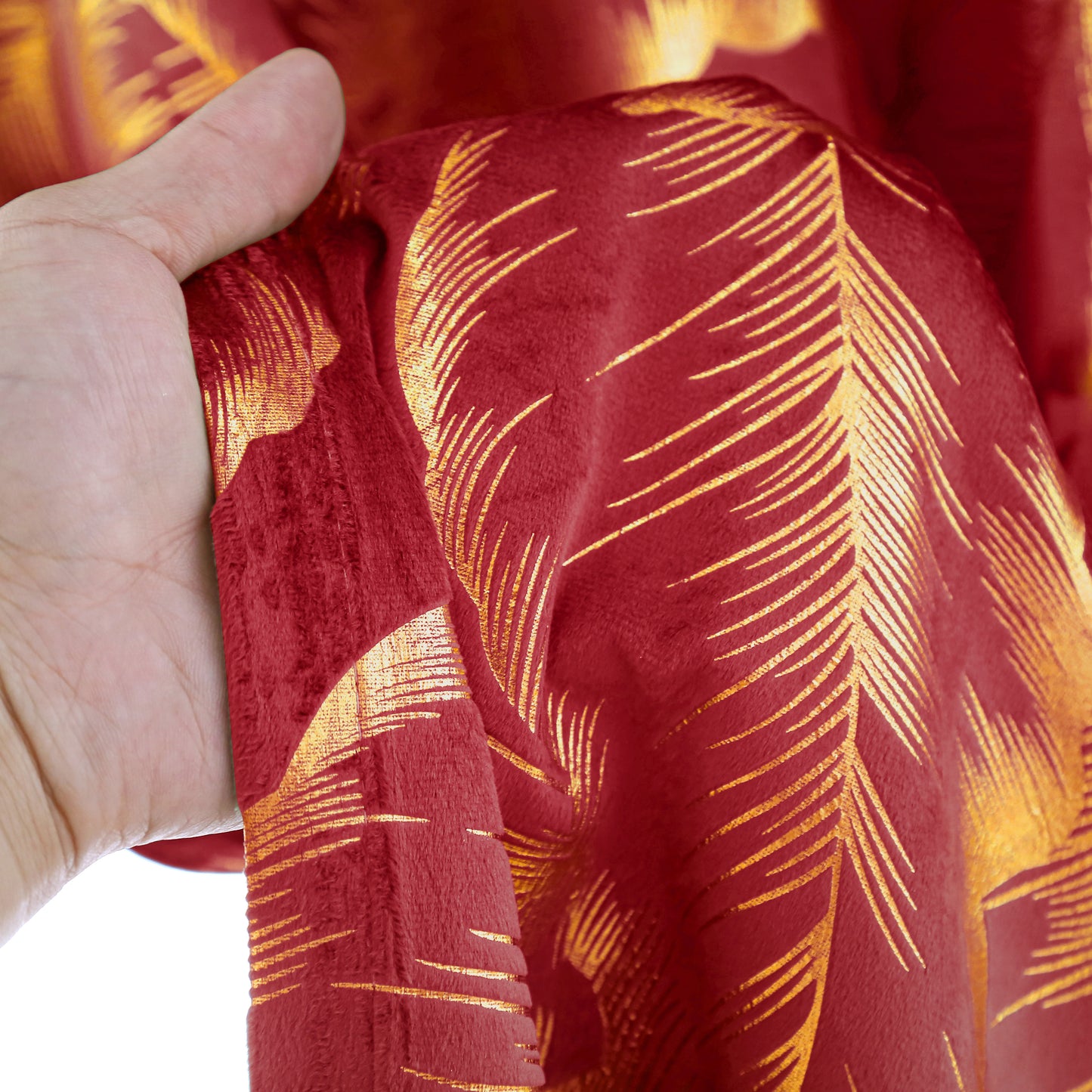 Rideaux de Noël en velours avec feuille d'or · Occultants · Rouge/Vert · 2 pièces