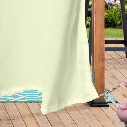 Semi-transparent, water-repellent outdoor curtain with eyelets for patio and balcony