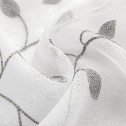 Made-to-measure transparent voile curtain with botanical leaf embroidery – Vinea