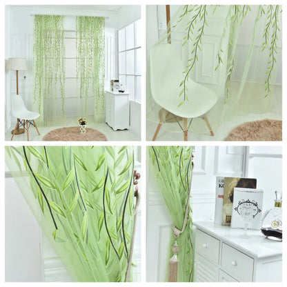 1 Panel Leaves Willow Printed Window Sheer Curtains
