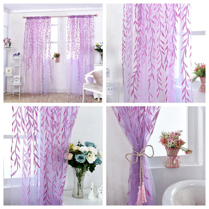 1 Panel Leaves Willow Printed Window Sheer Curtains