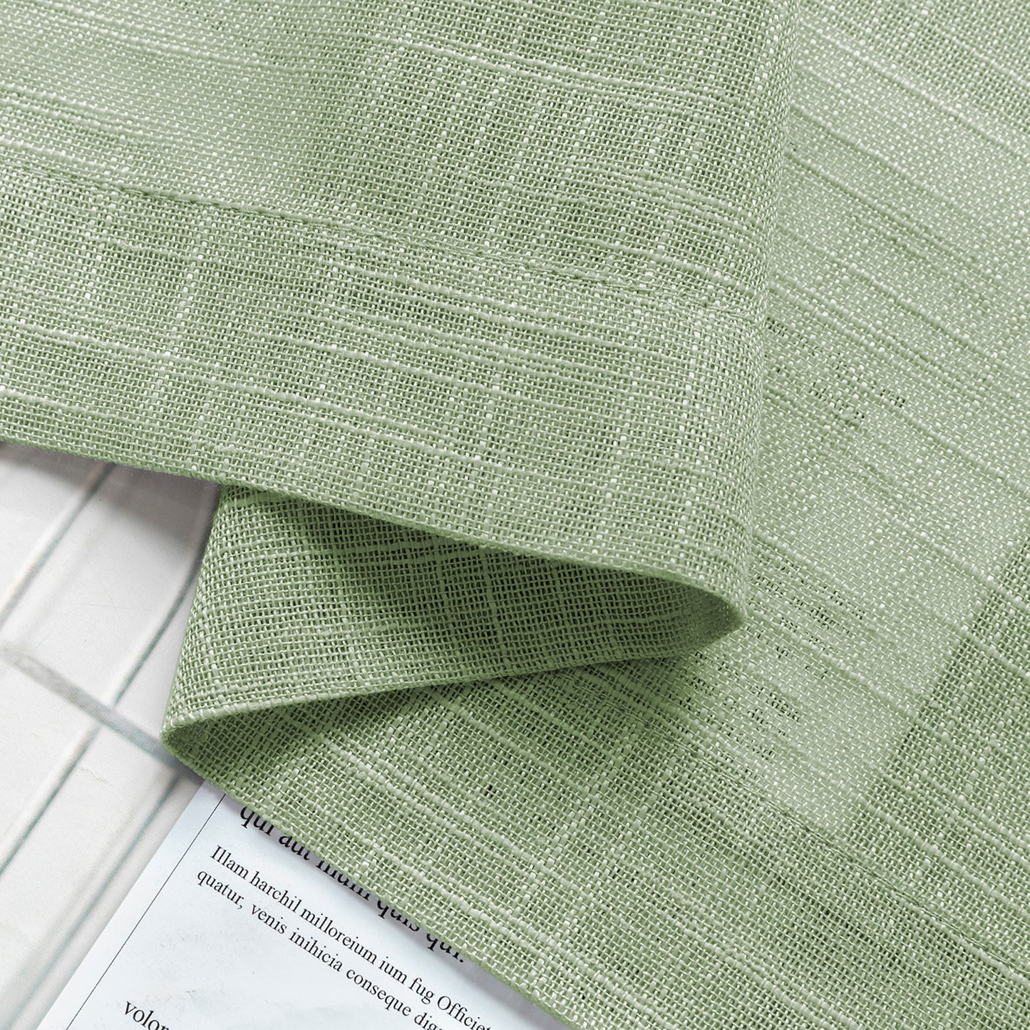 2 Short Linen-Look Sheer Curtains with Rod Pocket for Kitchen Bathroom Window