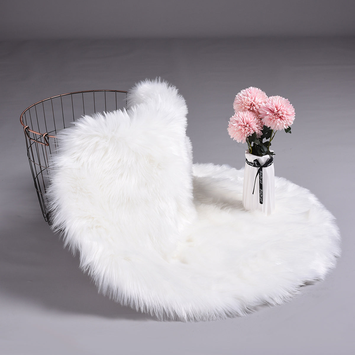Round Shaggy Rug, Faux Fur, Long Pile, Fluffy Rug